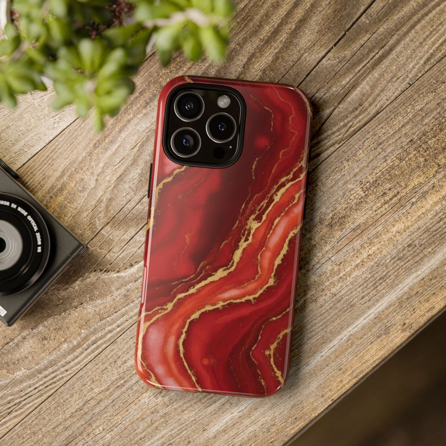 Red Agate Marble Phone Case – Gold Vein Luxury Stone Tough Case (iPhone, Samsung, Pixel)