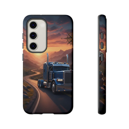 Semi Truck Sunset Phone Case | Trucker Gift | Diesel Truck Highway Road iPhone & Samsung Tough Protective Case