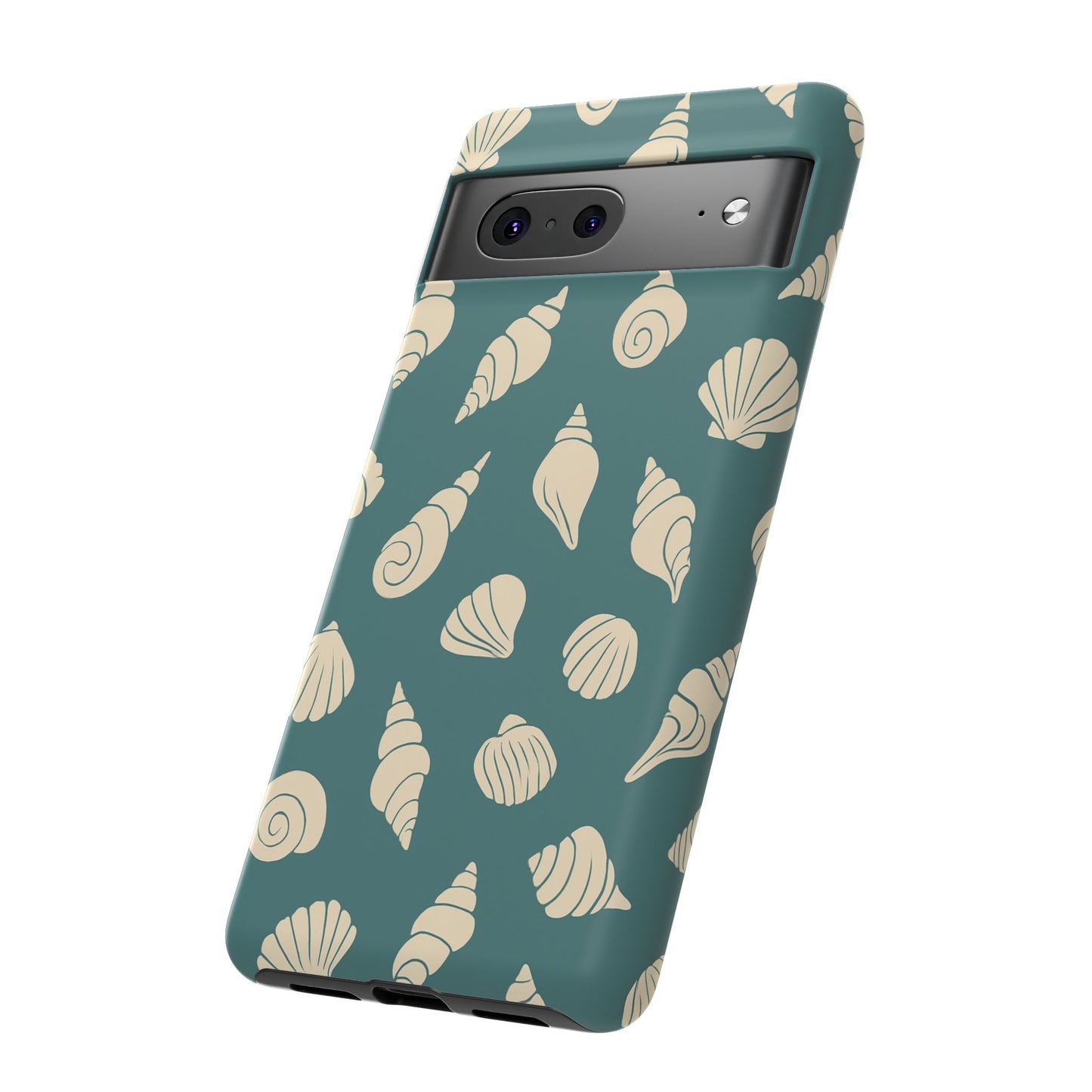 Seashell Pattern Phone Case | Teal Coastal Shells Tough Case for Iphone, Samsung Galaxy and Pixel