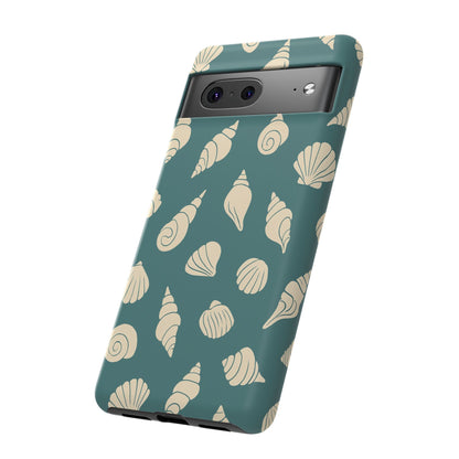 Seashell Pattern Phone Case | Teal Coastal Shells Tough Case for Iphone, Samsung Galaxy and Pixel