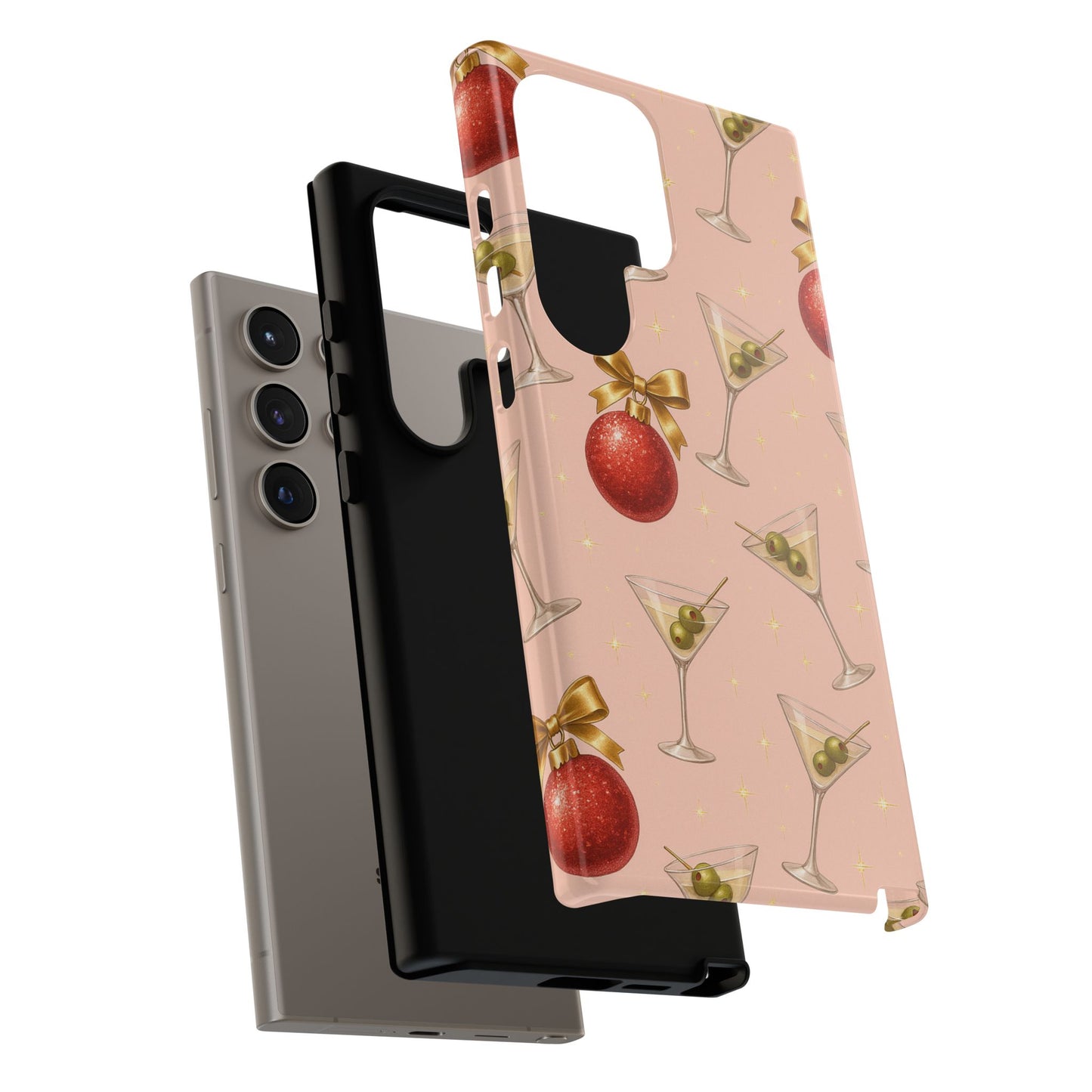 Cocktail Ornament Phone Case – Pink Martini & Cherry Pattern | Glossy or Matte for Iphone, Samsung Galaxy and Pixel