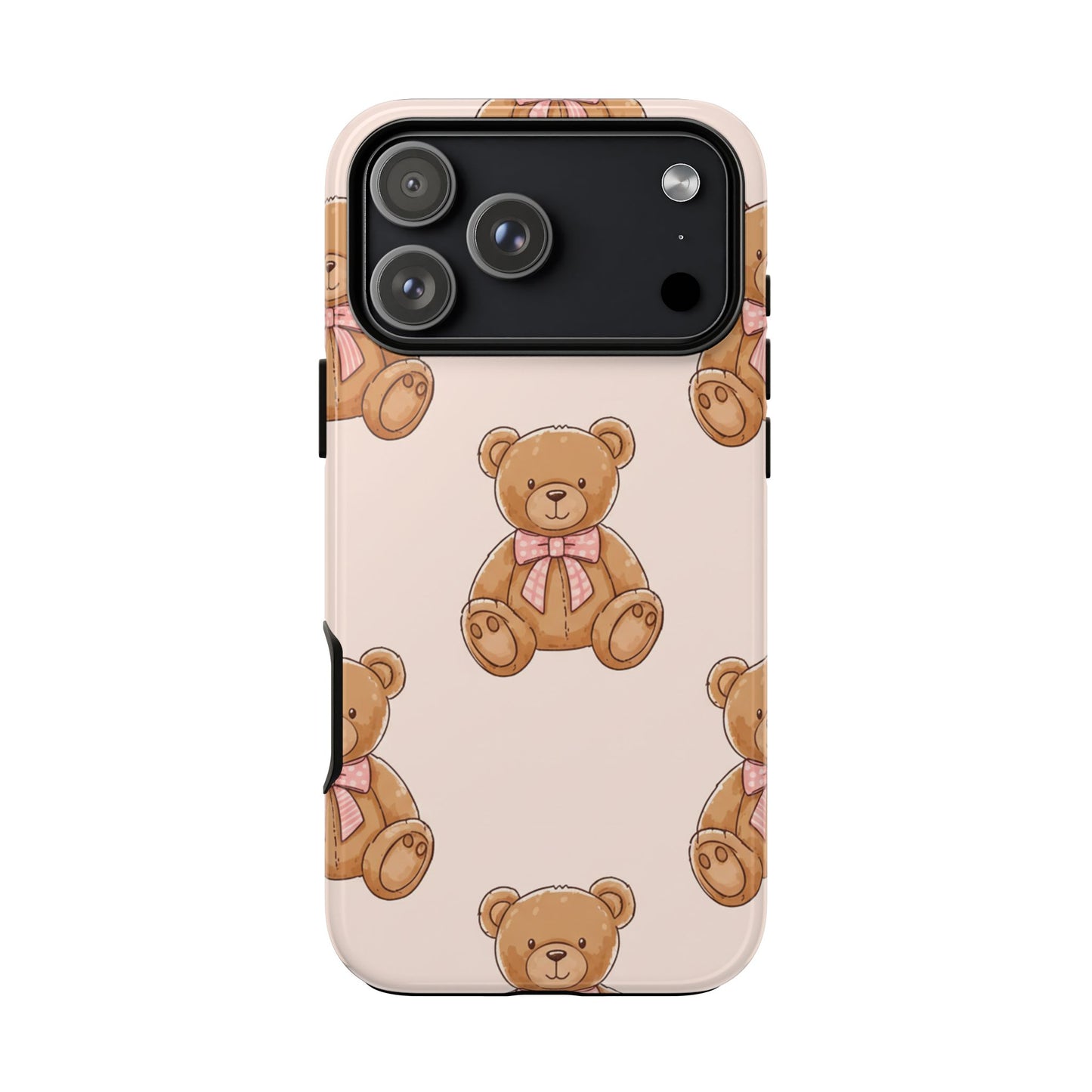 Teddy Bear Phone Case | Cute Coquette Aesthetic Pink Bear Pattern Case | Kawaii Soft Girl iPhone & Samsung Tough Protective Case