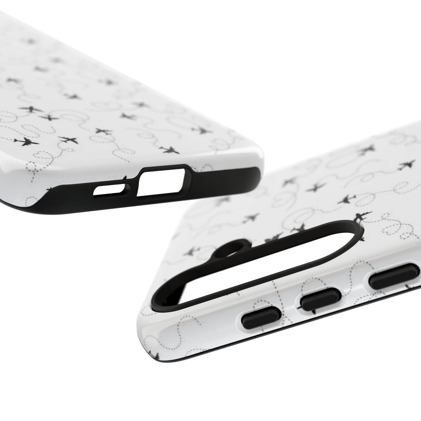 Minimal Paper Airplane Pattern Phone Case – Black White Aesthetic Tough Cover