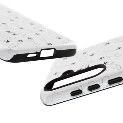 Minimal Paper Airplane Pattern Phone Case – Black White Aesthetic Tough Cover
