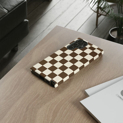 Mocha Checkerboard Phone Case | Neutral Aesthetic Checkered iPhone & Samsung Tough Case