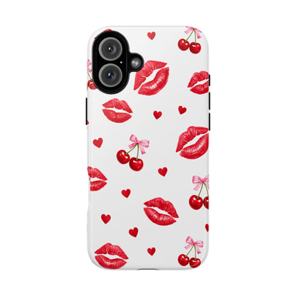 Red Lips & Cherry Phone Case – Y2K Retro Aesthetic Tough Cover