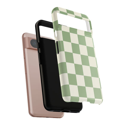 Sage Green Checkerboard Phone Case | Minimal Aesthetic Tough Case