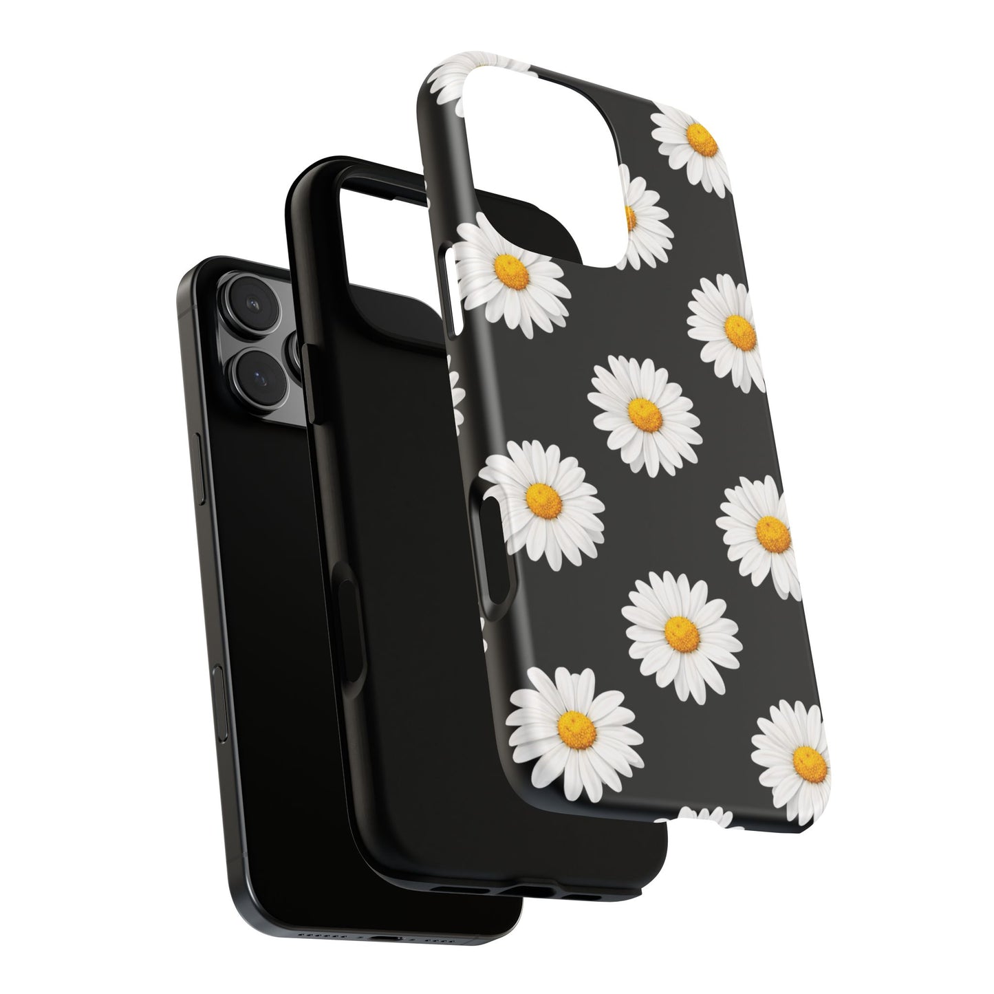 Black Daisy Floral Tough Phone Case – Cute Protective Cover for Iphone, Samsung Galaxy and Pixel