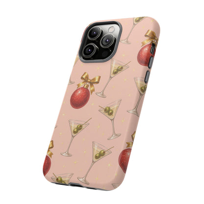 Cocktail Ornament Phone Case – Pink Martini & Cherry Pattern | Glossy or Matte for Iphone, Samsung Galaxy and Pixel