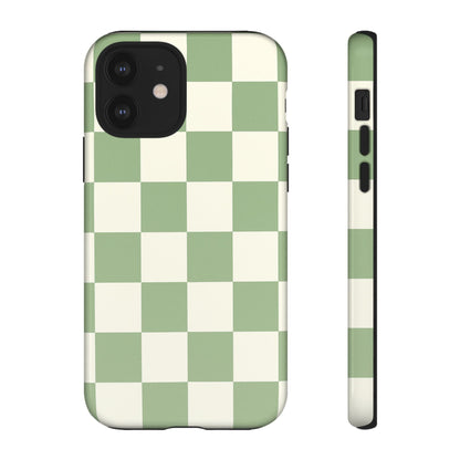 Sage Green Checkerboard Phone Case | Minimal Aesthetic Checkered iPhone & Samsung Tough Case