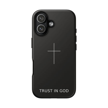 Trust in God Phone Case Minimal Cross Christian Black Tough Cover