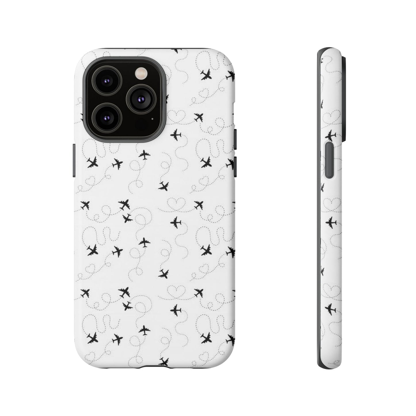 Minimal Paper Airplane Pattern Phone Case – Black White Aesthetic Tough Cover