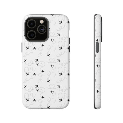 Minimal Paper Airplane Pattern Phone Case – Black White Aesthetic Tough Cover
