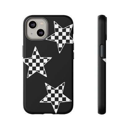 Checkered Star Tough Phone Case – Black Retro Graphic Protective Cover for Iphone, Samsung Galaxy and Pixel