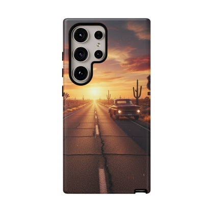 Route 66 Sunset Desert Highway Phone Case – Road Trip Travel Aesthetic Tough Case