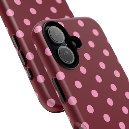 Pink Polka Dot Phone Case – Cute Aesthetic Tough Protective Phone Cover for Iphone, Samsung Galaxy and Pixel