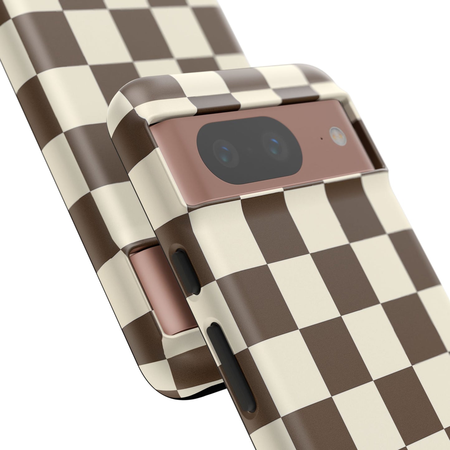 Mocha Checkerboard Phone Case | Neutral Aesthetic Checkered iPhone & Samsung Tough Case