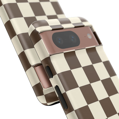 Mocha Checkerboard Phone Case | Neutral Aesthetic Checkered iPhone & Samsung Tough Case
