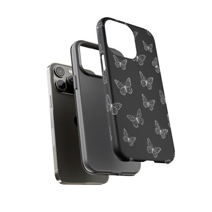 White Butterfly Pattern Phone Case – Dark Aesthetic Monochrome Tough Cover