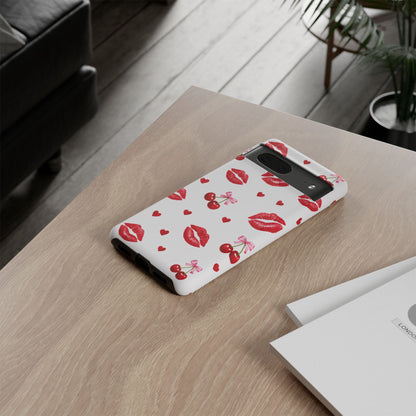Red Lips & Cherry Phone Case – Y2K Retro Aesthetic Tough Cover