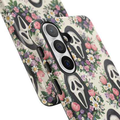 Floral Ghost Face Aesthetic Phone Case – Cute Spooky Tough Cover