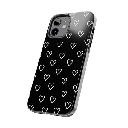 Doodle Heart Phone Case – Minimal Black & White Heart Pattern | Tough Protective Case