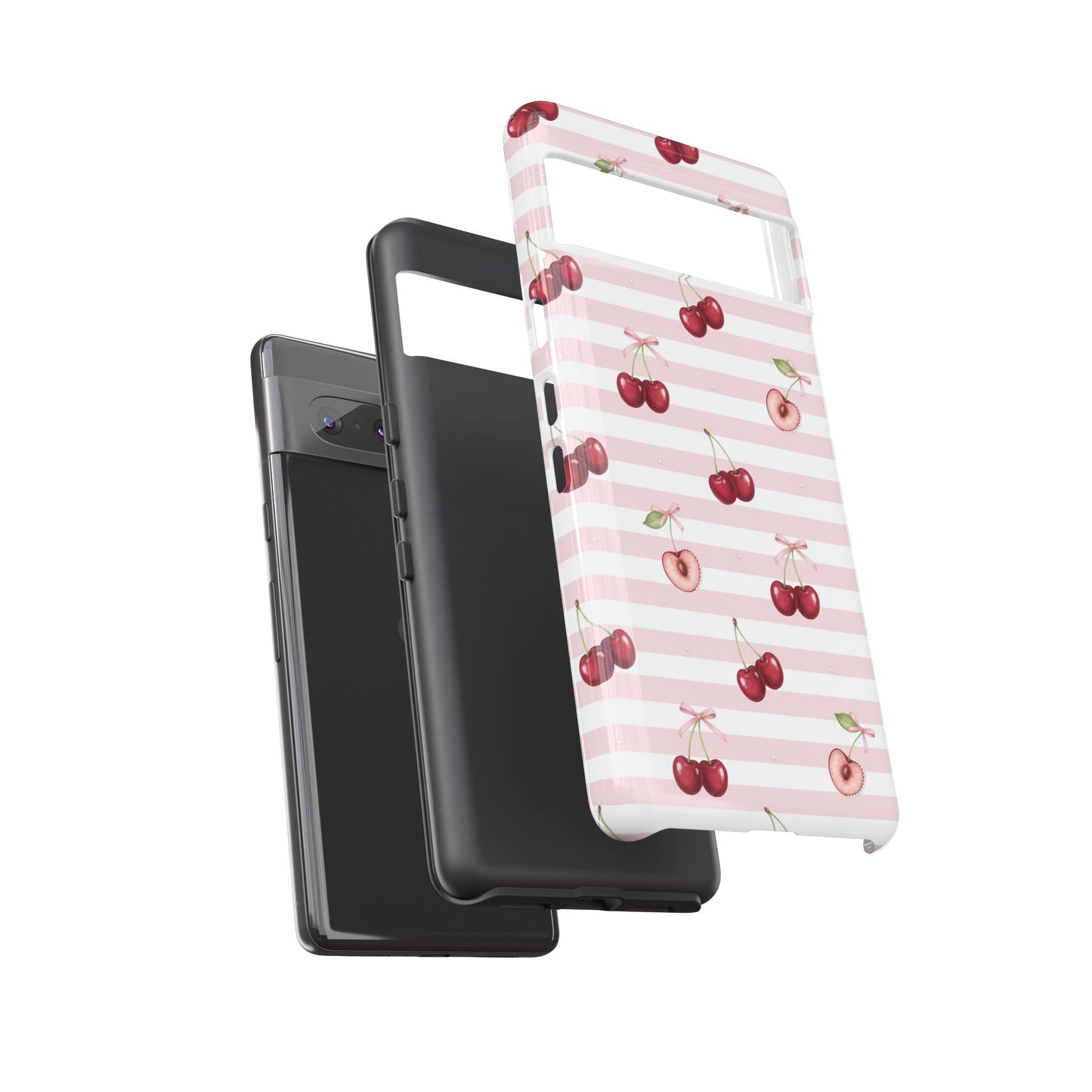 Pink Cherry Stripe Phone Case | Cute Coquette Aesthetic Protective Tough Case