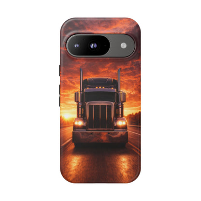 Big Rig Truck Phone Case Sunset Highway Semi Truck iPhone Samsung Cover