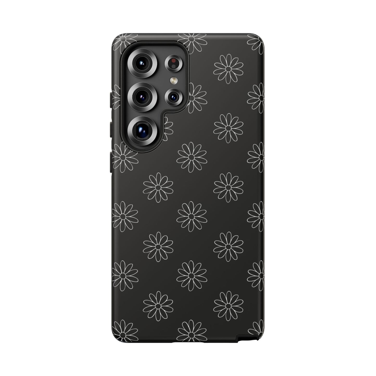 Black Daisy Floral Phone Case – Slim Protective Tough Case for Iphone, Samsung Galaxy and Pixel