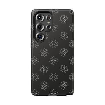 Black Daisy Floral Phone Case – Slim Protective Tough Case for Iphone, Samsung Galaxy and Pixel