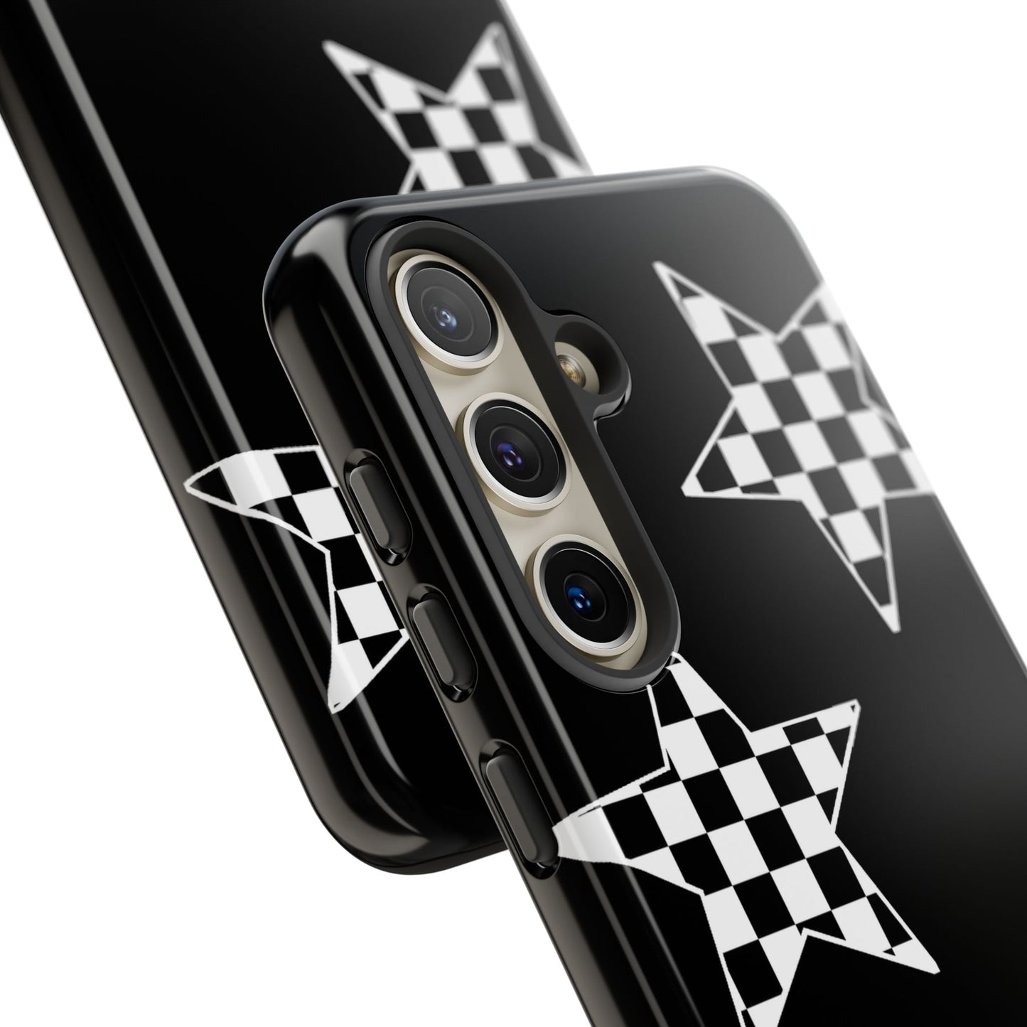 Checkered Star Tough Phone Case – Black Retro Graphic Protective Cover for Iphone, Samsung Galaxy and Pixel
