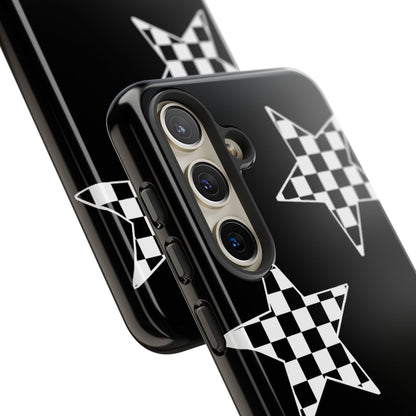 Checkered Star Tough Phone Case – Black Retro Graphic Protective Cover for Iphone, Samsung Galaxy and Pixel