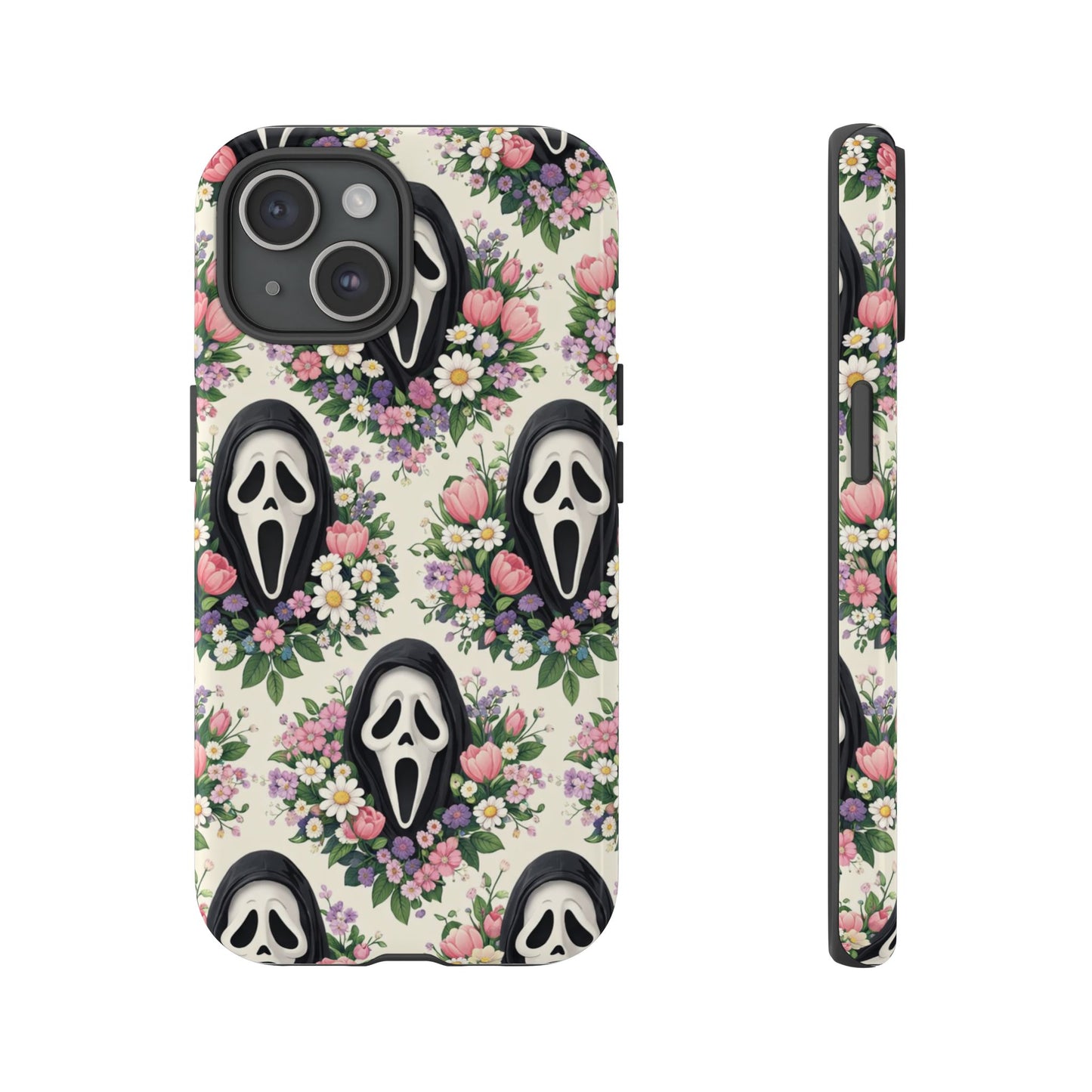Floral Ghost Face Aesthetic Phone Case – Cute Spooky Tough Cover