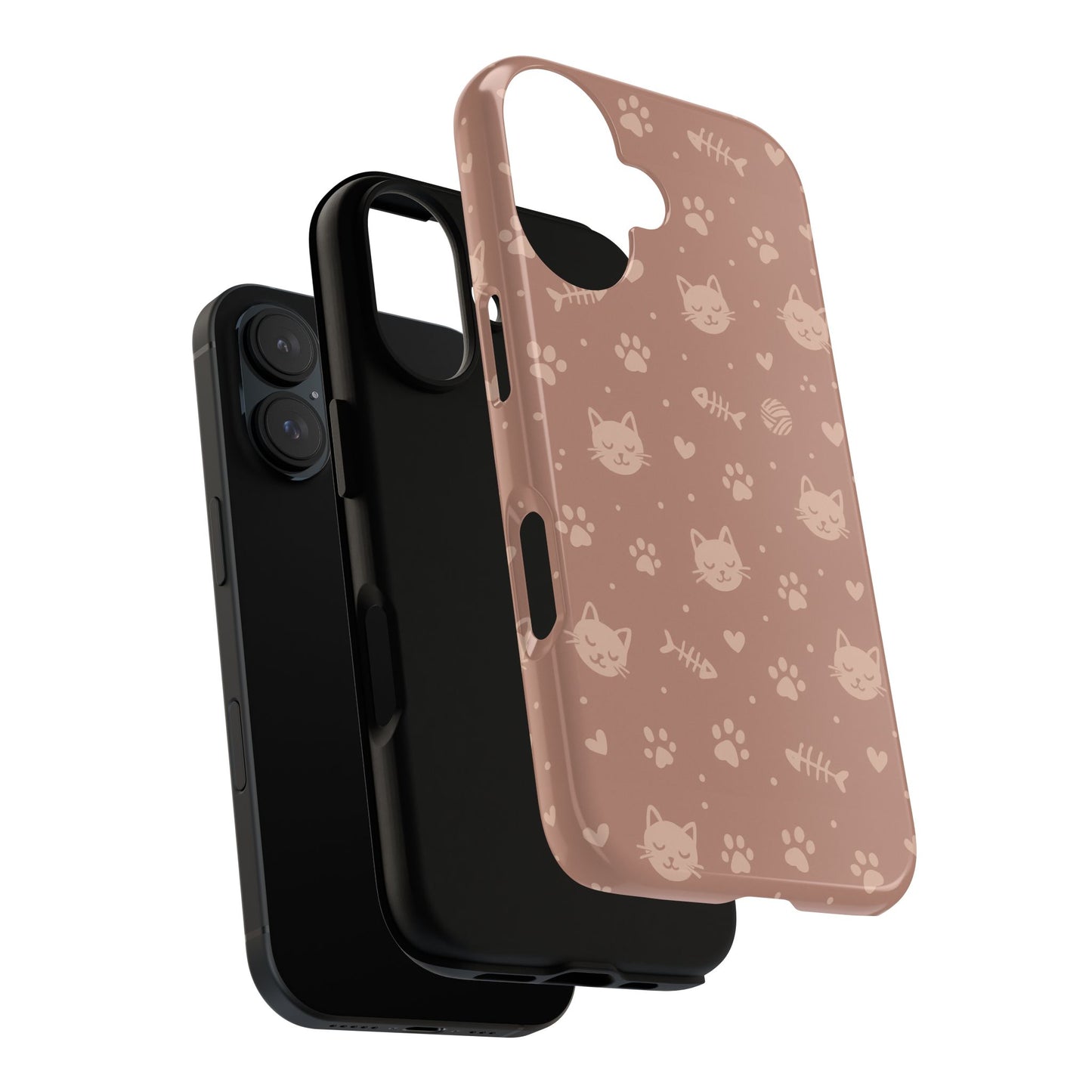 Cute Cat Pattern Phone Case | Paw Prints, Fishbone & Yarn Design Tough Case