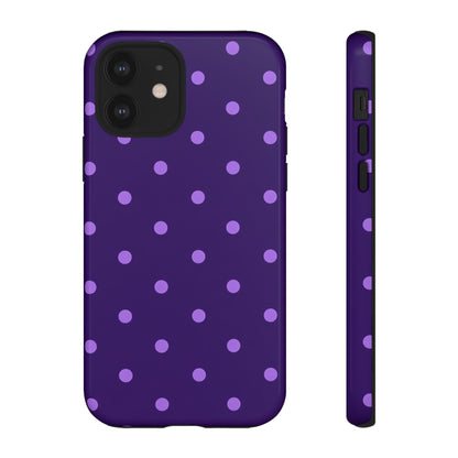 Purple Polka Dot Tough Phone Case – Cute Stylish Durable Protective Cover for Iphone, Samsung Galaxy and Pixel