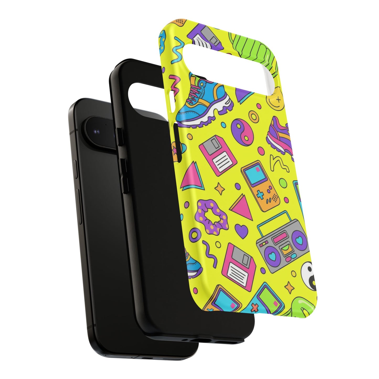 90s Retro Neon Phone Case – Y2K Nostalgia Colorful Icons Tough Protective Case