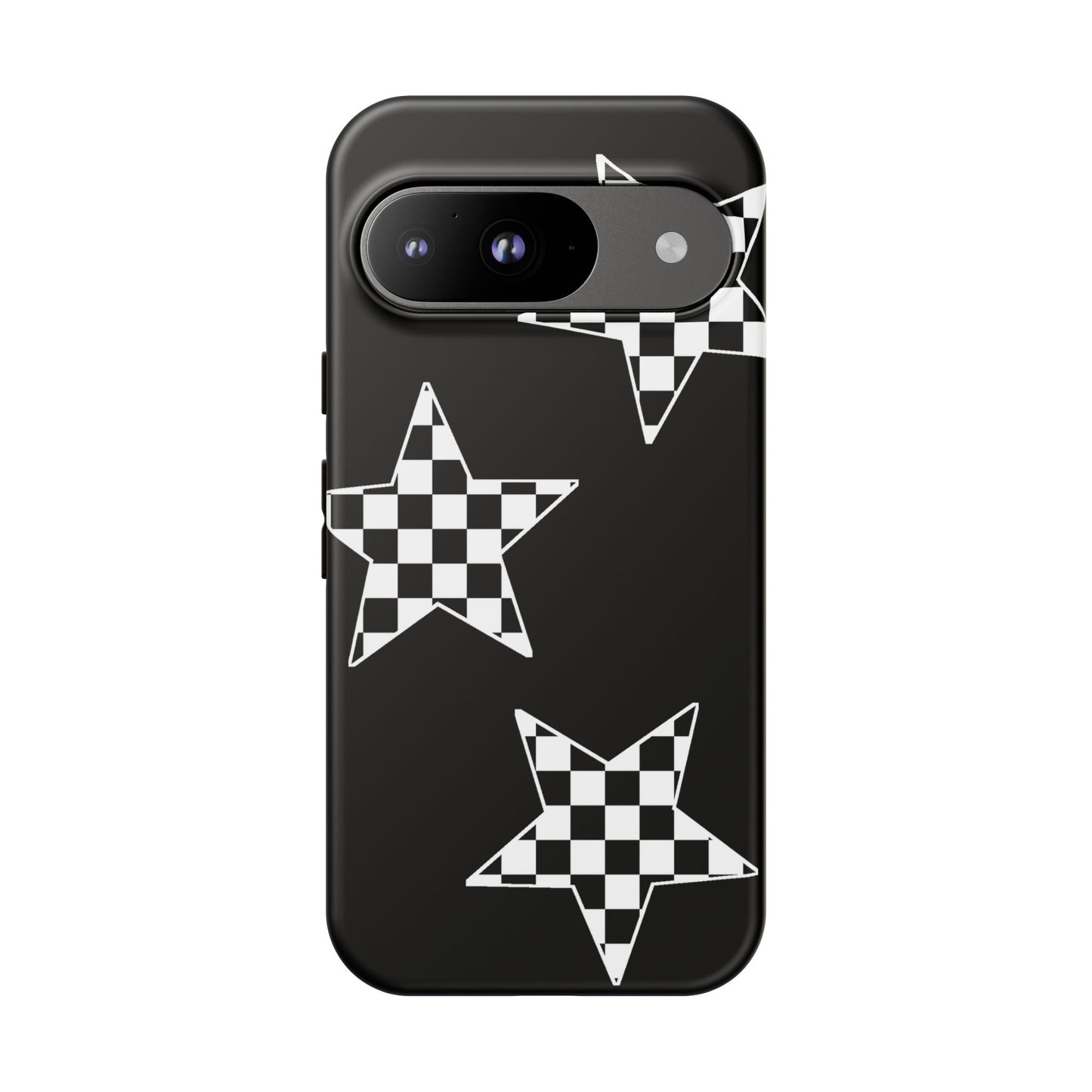 Checkered Star Tough Phone Case – Black Retro Graphic Protective Cover for Iphone, Samsung Galaxy and Pixel