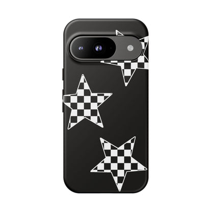 Checkered Star Tough Phone Case – Black Retro Graphic Protective Cover for Iphone, Samsung Galaxy and Pixel