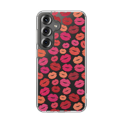 Kiss Print Clear Phone Case | Red Lip Pattern Impact-Resistant Case