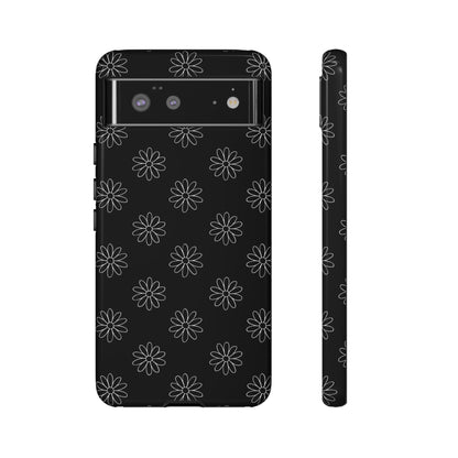 Black Daisy Floral Phone Case – Slim Protective Tough Case for Iphone, Samsung Galaxy and Pixel