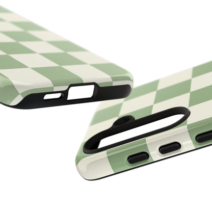 Sage Green Checkerboard Phone Case | Minimal Aesthetic Checkered iPhone & Samsung Tough Case