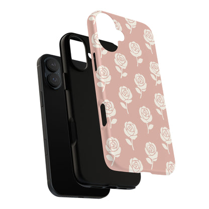 White Rose Pattern Tough Phone Case | Elegant Floral Aesthetic Case for Iphone, Samsung Galaxy and Pixel