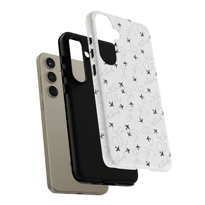 Minimal Paper Airplane Pattern Phone Case – Black White Aesthetic Tough Cover