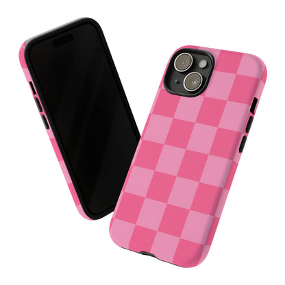 Pink Checkerboard Phone Case | Cute Aesthetic Checkered iPhone & Samsung Tough Case