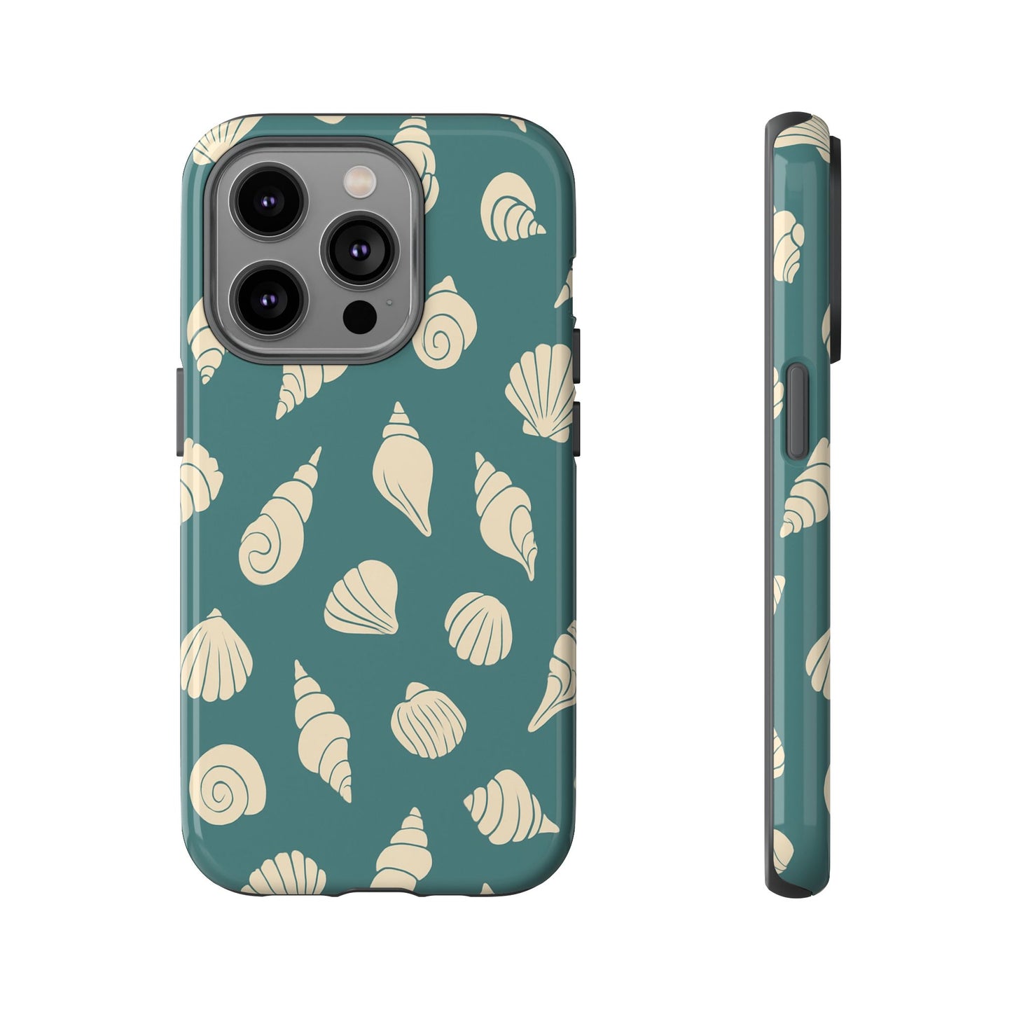 Seashell Pattern Phone Case | Teal Coastal Shells Tough Case for Iphone, Samsung Galaxy and Pixel