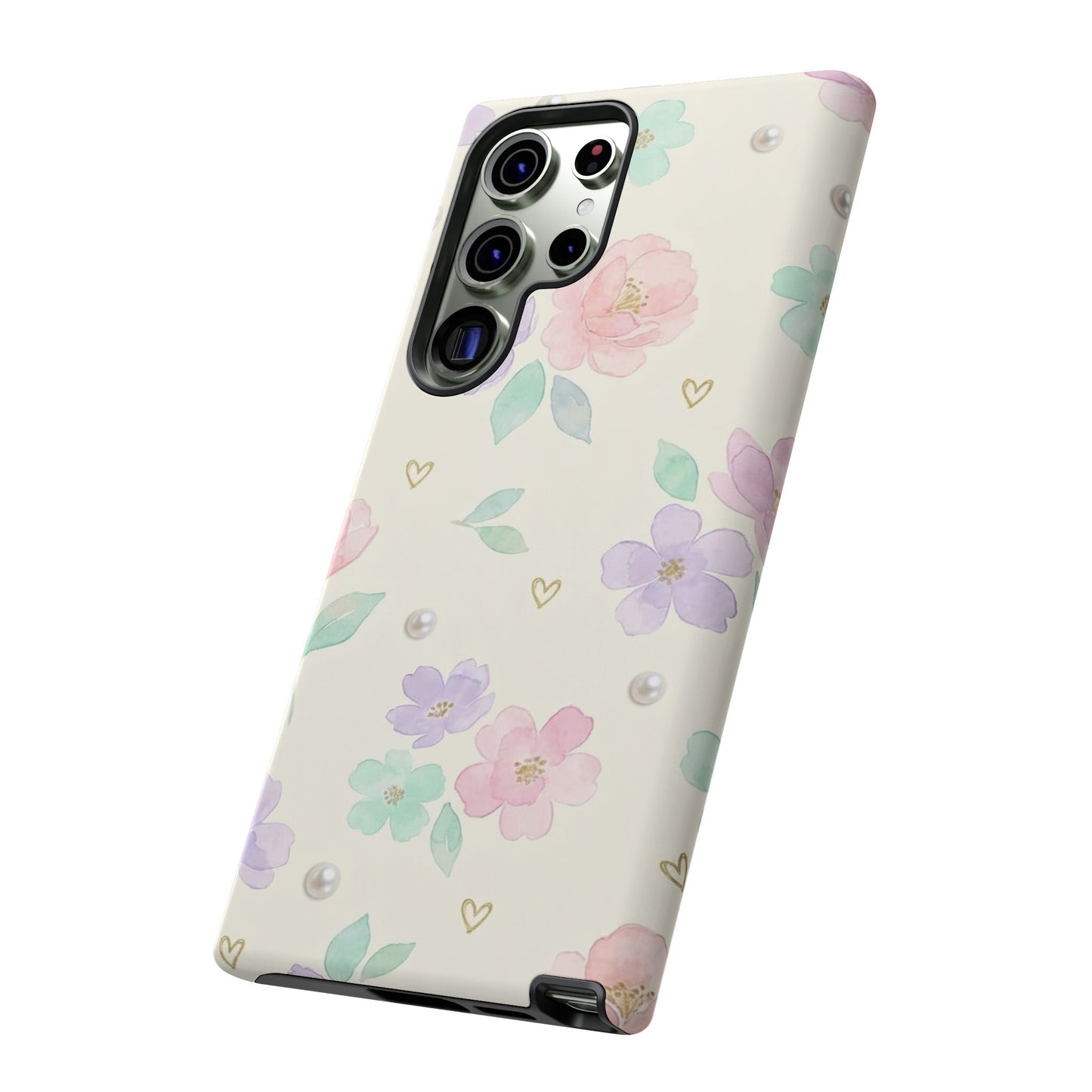 Pastel Floral Phone Case – Coquette Watercolor Flower Hearts Tough Case (iPhone, Samsung, Pixel)