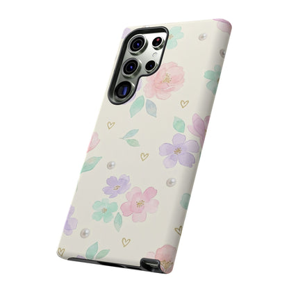 Pastel Floral Phone Case – Coquette Watercolor Flower Hearts Tough Case (iPhone, Samsung, Pixel)