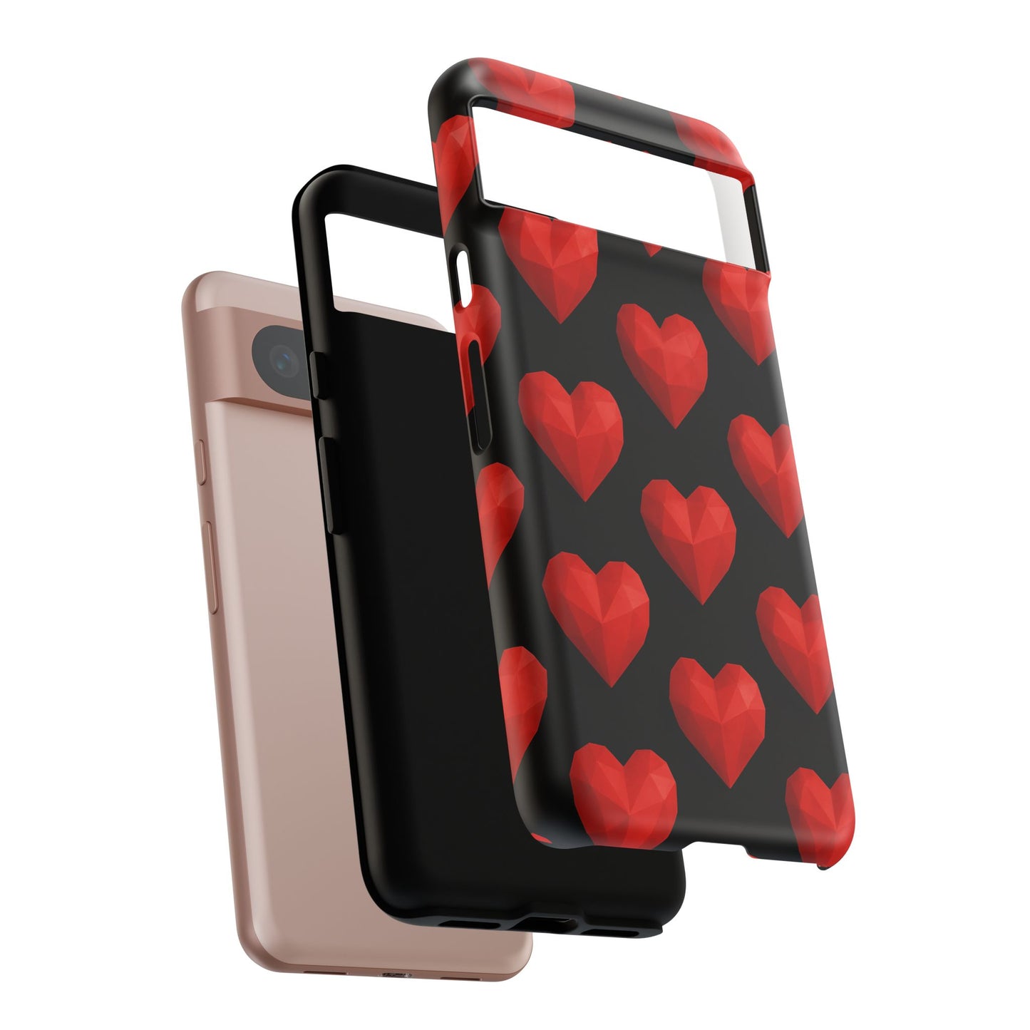 Red Heart Phone Case – Geometric Heart Pattern Tough Case (Black)