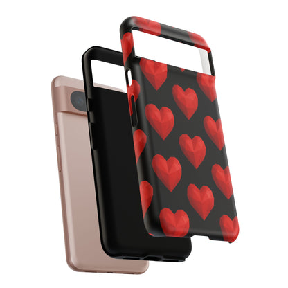 Red Heart Phone Case – Geometric Heart Pattern Tough Case (Black)