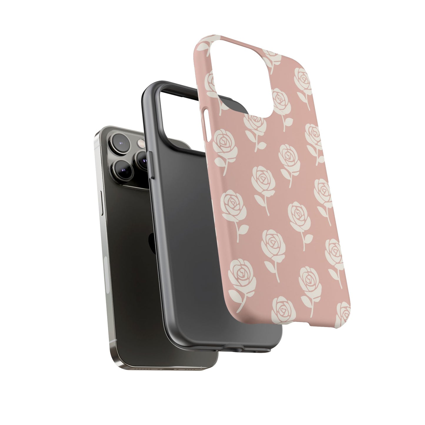 White Rose Pattern Tough Phone Case | Elegant Floral Aesthetic Case for Iphone, Samsung Galaxy and Pixel